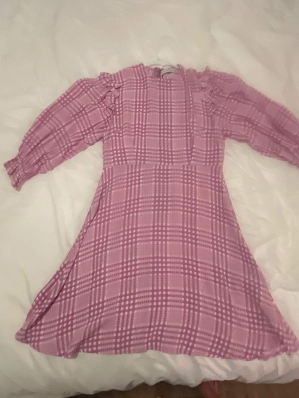 Faithfull the Brand rare lilac Plaid 3/4 Sleeve Mini Dress